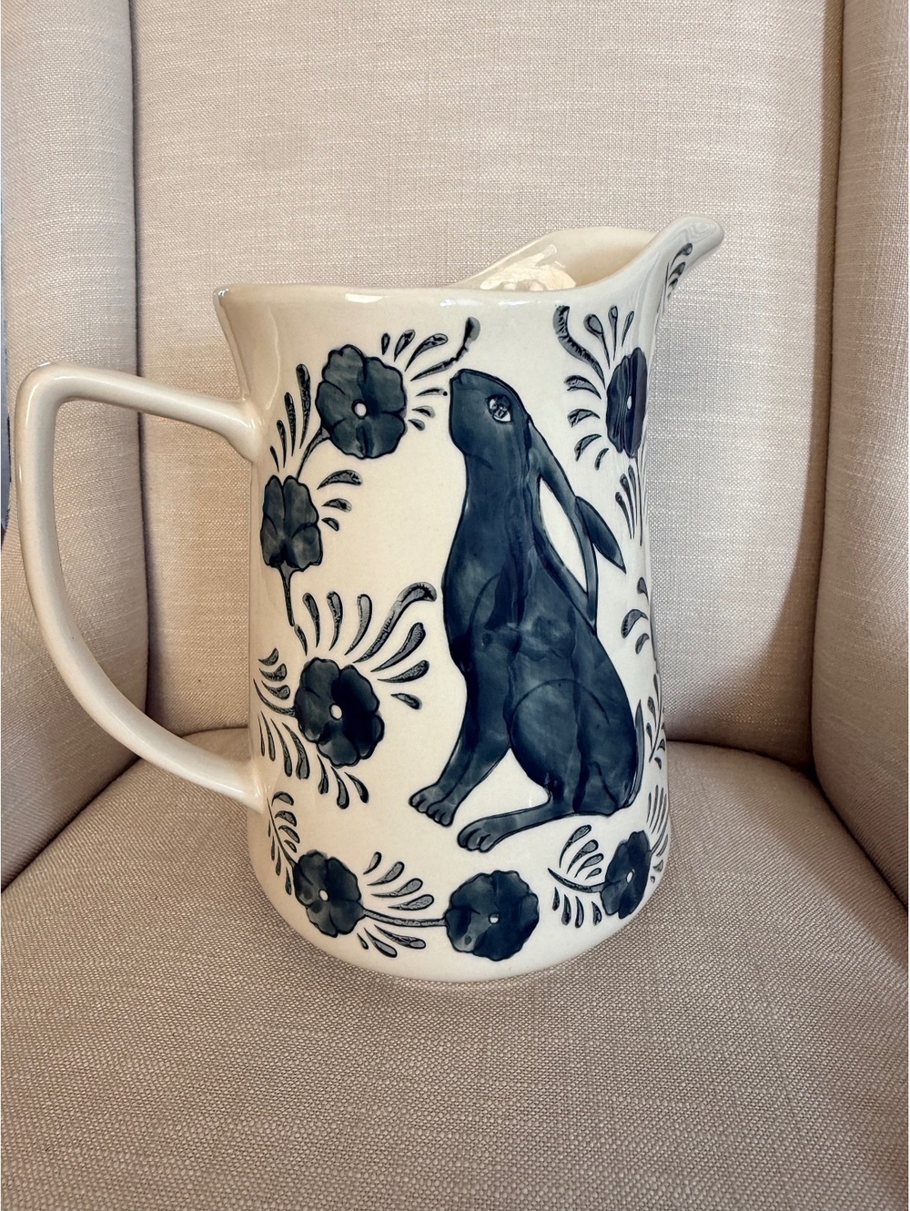 Blue and White Rabbit Ceramic Pitcher - Picture 10 of 12